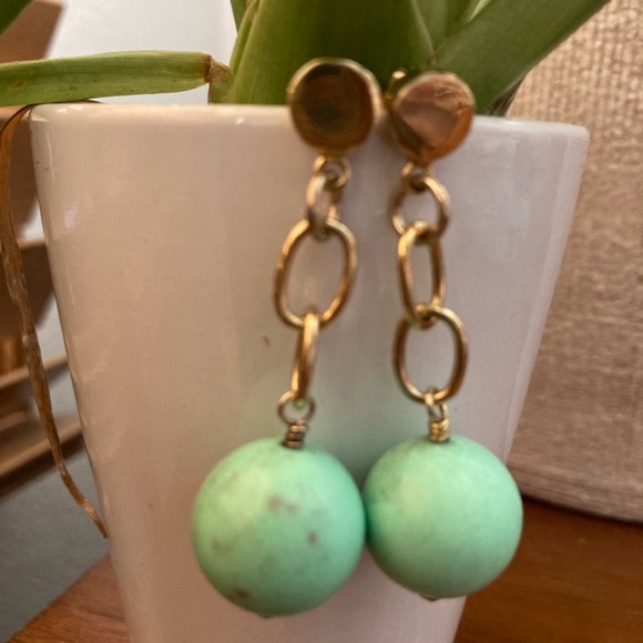 Turquoise round earrings with silver - Picture 2 of 6